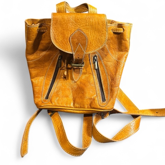 Vintage‎ style Tan Leather Backpack small - Picture 2 of 3
